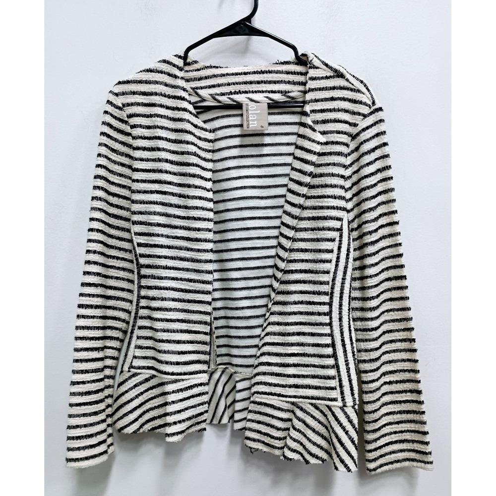 Dolan Anthropologie Cardigan Womens M Black White Striped Ruffle Hem BOHO